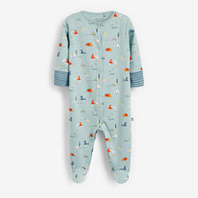 Load image into Gallery viewer, Mint Green Transport Print Baby Sleepsuits 3 Pack (0mths-18mths)