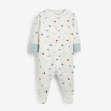 Load image into Gallery viewer, Mint Green Transport Print Baby Sleepsuits 3 Pack (0mths-18mths)