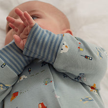 Load image into Gallery viewer, Mint Green Transport Print Baby Sleepsuits 3 Pack (0mths-18mths)