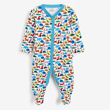 Load image into Gallery viewer, Bright 3 Pack Embroidered Baby Sleepsuits (0mths-18mths)