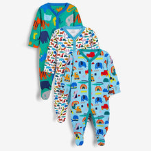 Load image into Gallery viewer, Bright 3 Pack Embroidered Baby Sleepsuits (0mths-18mths)