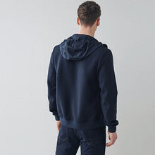 Load image into Gallery viewer, Navy Blue Jersey Sleeve Hybrid Hooded Jacket
