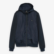 Load image into Gallery viewer, Navy Blue Jersey Sleeve Hybrid Hooded Jacket