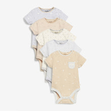 Load image into Gallery viewer, Neutral 5 Pack Short Sleeve Baby Bodysuits (0mths-18mths)