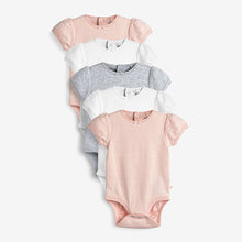 Load image into Gallery viewer, Pink/Cream Pointelle 5 Pack Short Sleeve Baby Bodysuits (0mths-12mths)