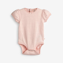Load image into Gallery viewer, Pink/Cream Pointelle 5 Pack Short Sleeve Baby Bodysuits (0mths-12mths)