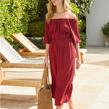 Load image into Gallery viewer, Burgundy Red Off Shoulder Summer Dress