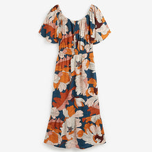 Load image into Gallery viewer, Navy Blue Floral Off Shoulder Summer Dress