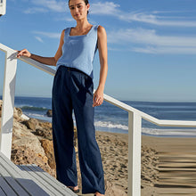 Load image into Gallery viewer, Navy Blue Linen Blend Wide Leg Trousers