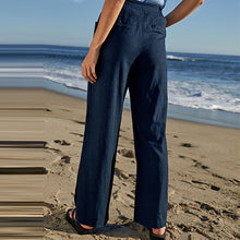 Load image into Gallery viewer, Navy Blue Linen Blend Wide Leg Trousers