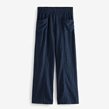 Load image into Gallery viewer, Navy Blue Linen Blend Wide Leg Trousers