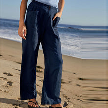 Load image into Gallery viewer, Navy Blue Linen Blend Wide Leg Trousers