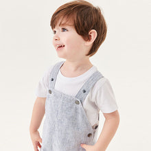 Load image into Gallery viewer, Blue Linen Stripe Dungaree & T-Shirt Set (3mths-5yrs)