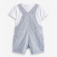 Load image into Gallery viewer, Blue Linen Stripe Dungaree & T-Shirt Set (3mths-5yrs)