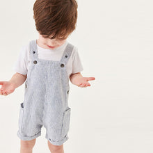 Load image into Gallery viewer, Blue Linen Stripe Dungaree & T-Shirt Set (3mths-5yrs)