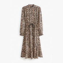 Load image into Gallery viewer, Animal Print Long Sleeve Midi Dress