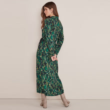 Load image into Gallery viewer, Green Animal Tie Waist Midi Shirt Dress