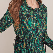 Load image into Gallery viewer, Green Animal Tie Waist Midi Shirt Dress