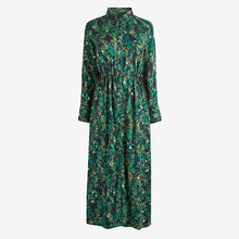 Load image into Gallery viewer, Green Animal Tie Waist Midi Shirt Dress