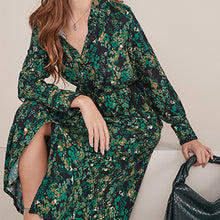Load image into Gallery viewer, Green Animal Tie Waist Midi Shirt Dress