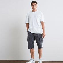 Load image into Gallery viewer, Charcoal Grey Long Length Belted Cargo Shorts