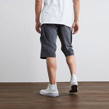 Load image into Gallery viewer, Charcoal Grey Long Length Belted Cargo Shorts