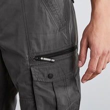 Load image into Gallery viewer, Charcoal Grey Long Length Belted Cargo Shorts