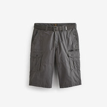 Load image into Gallery viewer, Charcoal Grey Long Length Belted Cargo Shorts