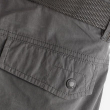 Load image into Gallery viewer, Charcoal Grey Long Length Belted Cargo Shorts