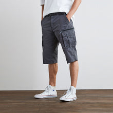 Load image into Gallery viewer, Charcoal Grey Long Length Belted Cargo Shorts