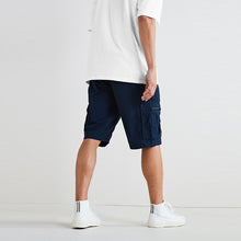 Load image into Gallery viewer, Navy Belted Cargo Shorts