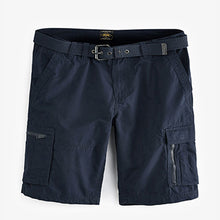 Load image into Gallery viewer, Navy Belted Cargo Shorts