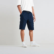 Load image into Gallery viewer, Navy Belted Cargo Shorts