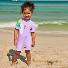 Load image into Gallery viewer, Lilac Purple Applique Character Swimsuit (3mths-6yrs)