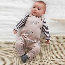 Load image into Gallery viewer, Brown /Stone Zebra Print 2 Piece Dungarees And Bodysuit Set (0mths-18mths)