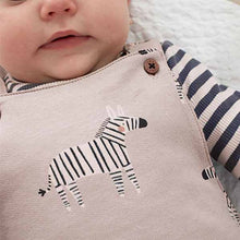 Load image into Gallery viewer, Brown /Stone Zebra Print 2 Piece Dungarees And Bodysuit Set (0mths-18mths)