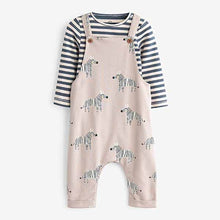 Load image into Gallery viewer, Brown /Stone Zebra Print 2 Piece Dungarees And Bodysuit Set (0mths-18mths)