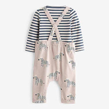 Load image into Gallery viewer, Brown /Stone Zebra Print 2 Piece Dungarees And Bodysuit Set (0mths-18mths)