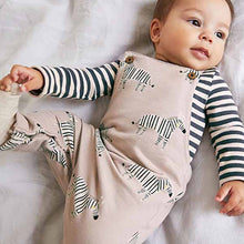 Load image into Gallery viewer, Brown /Stone Zebra Print 2 Piece Dungarees And Bodysuit Set (0mths-18mths)