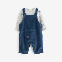 Load image into Gallery viewer, Navy Blue 2 Piece Cord Dungarees With Bodysuit (0mths-18mths)