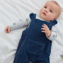Load image into Gallery viewer, Navy Blue 2 Piece Cord Dungarees With Bodysuit (0mths-18mths)