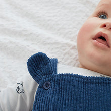 Load image into Gallery viewer, Navy Blue 2 Piece Cord Dungarees With Bodysuit (0mths-18mths)