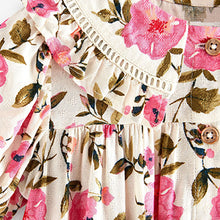 Load image into Gallery viewer, Pink Floral Printed Collar Dress (3mths-6yrs)