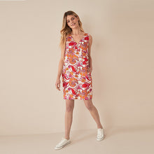 Load image into Gallery viewer, Pink/Red Print Linen Blend Summer Shift Dress