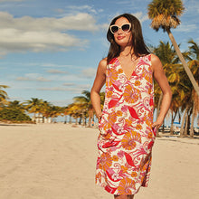 Load image into Gallery viewer, Pink/Red Print Linen Blend Summer Shift Dress