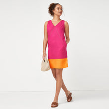 Load image into Gallery viewer, Pink/Orange Colourblock Linen Blend Summer Shift Dress