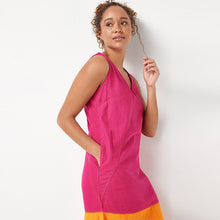 Load image into Gallery viewer, Pink/Orange Colourblock Linen Blend Summer Shift Dress
