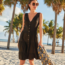 Load image into Gallery viewer, Black Linen Mix Button Through Dress