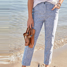 Load image into Gallery viewer, Blue Chambray Linen Blend Taper Trousers