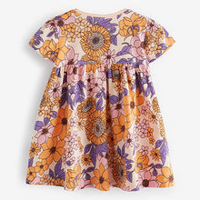 Load image into Gallery viewer, Orange Retro Floral Short Sleeve Jersey Dress (3mths-6yrs)